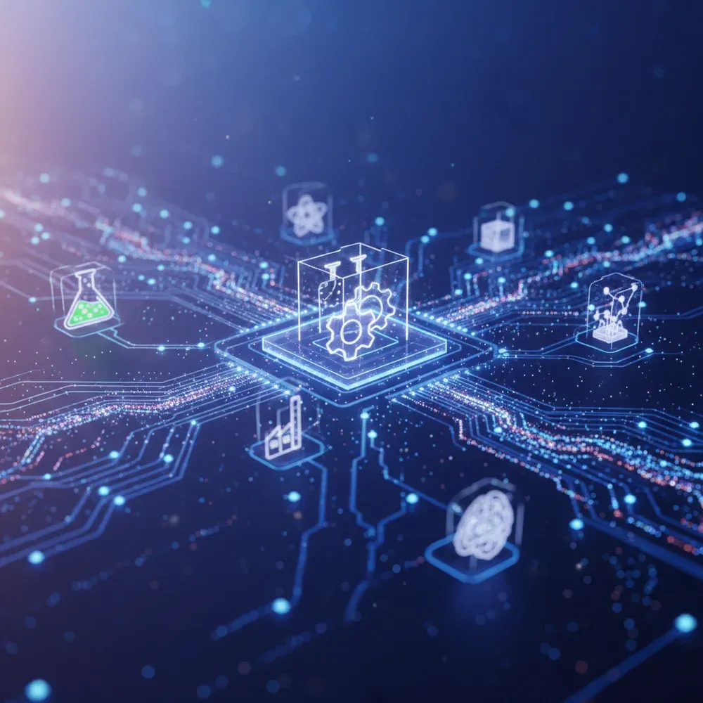 Koncepciós kép az AI ügynökök jövőjéről: összekapcsolt, intelligens rendszerek