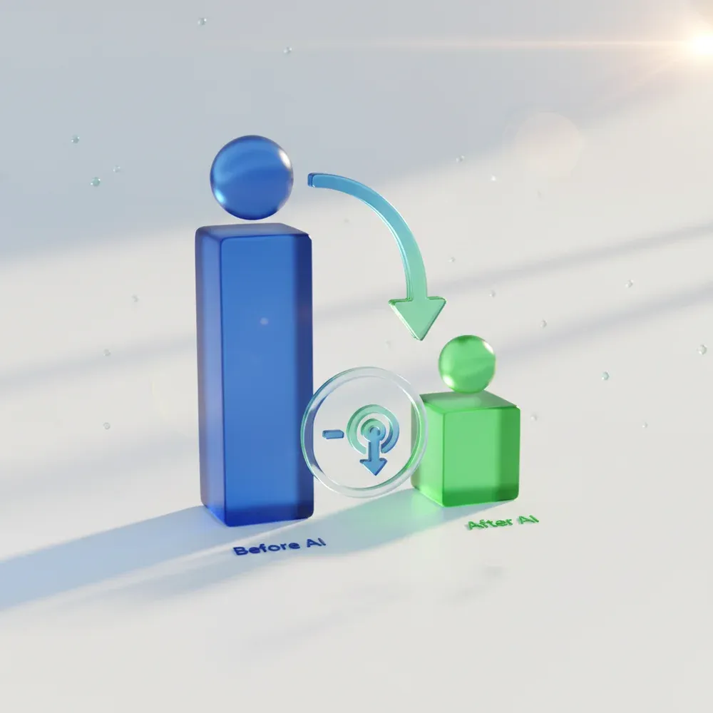 Grafikon, amely a 40%-os költségcsökkenést mutatja a fehérjeszintézisben az AI bevezetése előtt és után