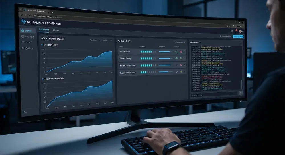 Professzionális webes irányítópult AI ügynökök kezeléséhez, egy kulcsfontosságú eszköz, amelyet a professzionális weboldal készítés tesz lehetővé az egyedi automatizálási megoldásokhoz.